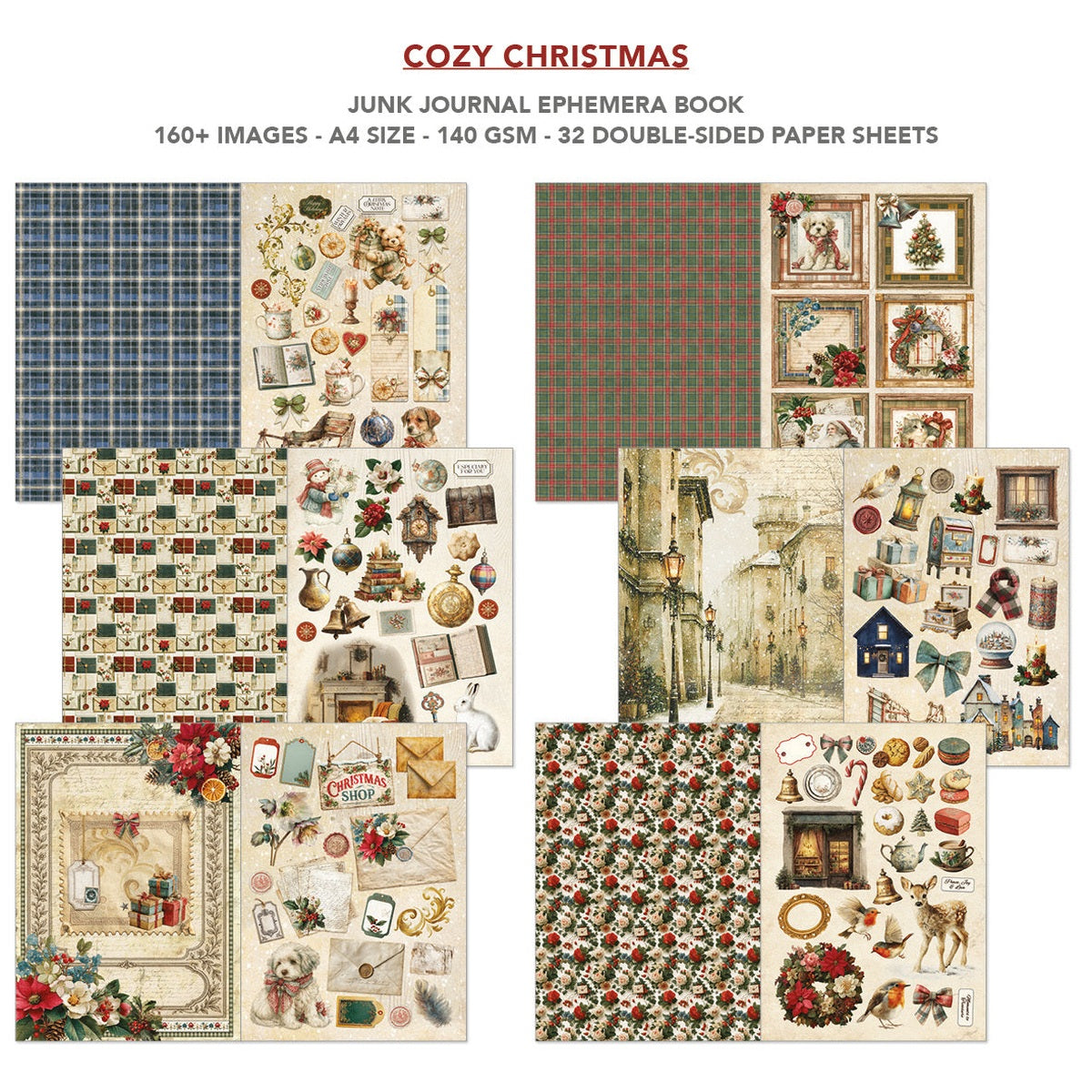 Cozy Christmas Junk Journal & Ephemera Book A4 32/Pkg
