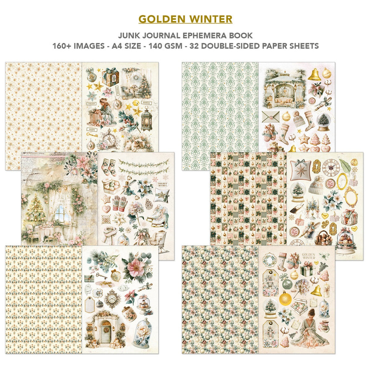 Golden Winter Junk Journal & Ephemera Book A4 32/Pkg