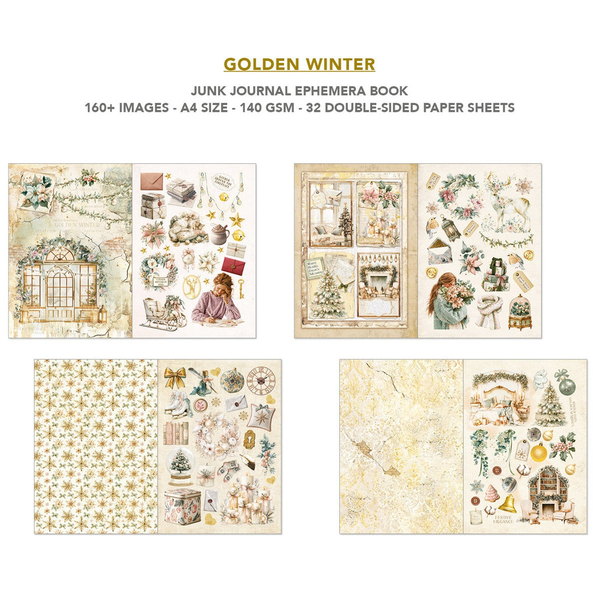 Golden Winter Junk Journal & Ephemera Book A4 32/Pkg