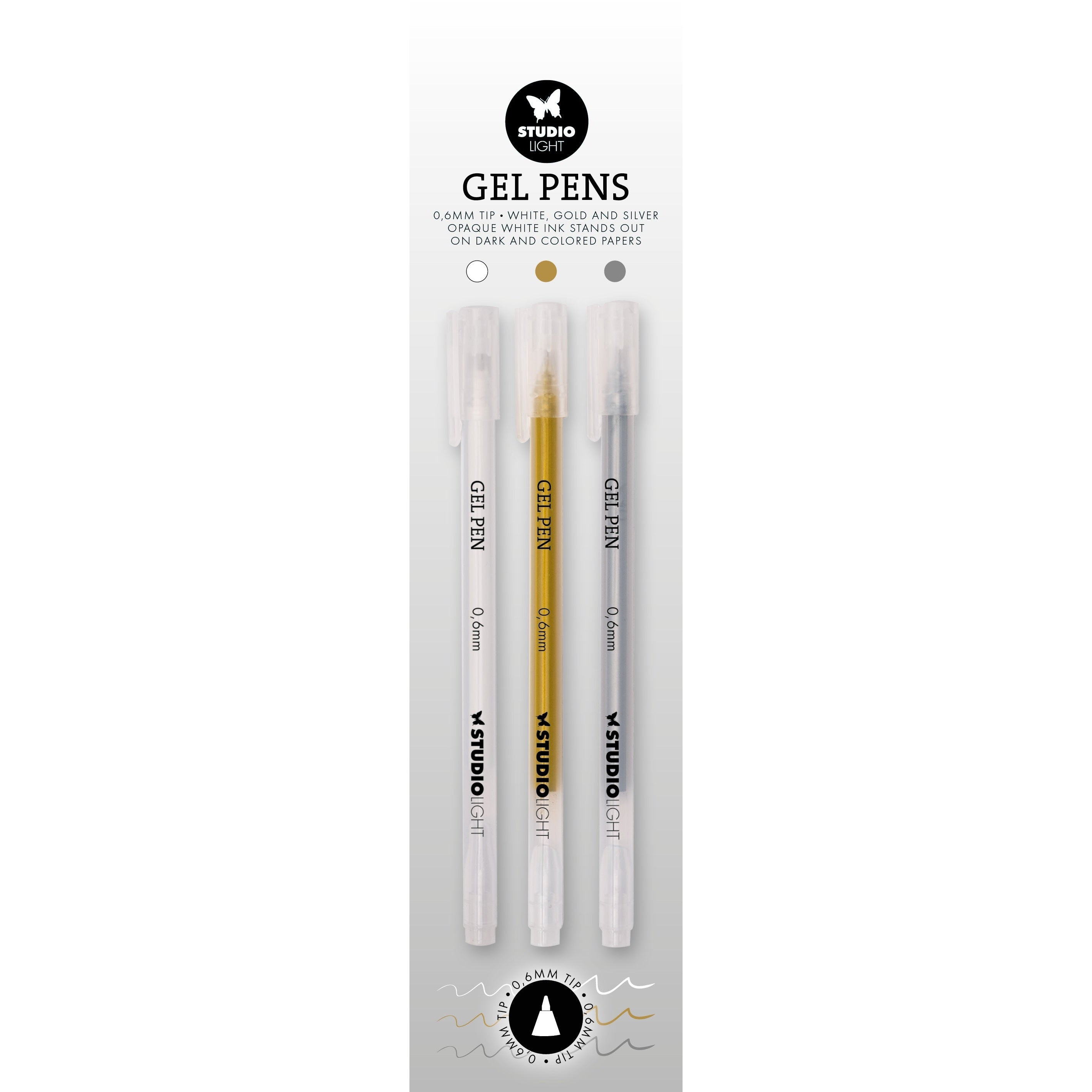 SL Gel Pens White, Gold and Silver 0.6mm Essentials 8x154x9mm 3 Pieces