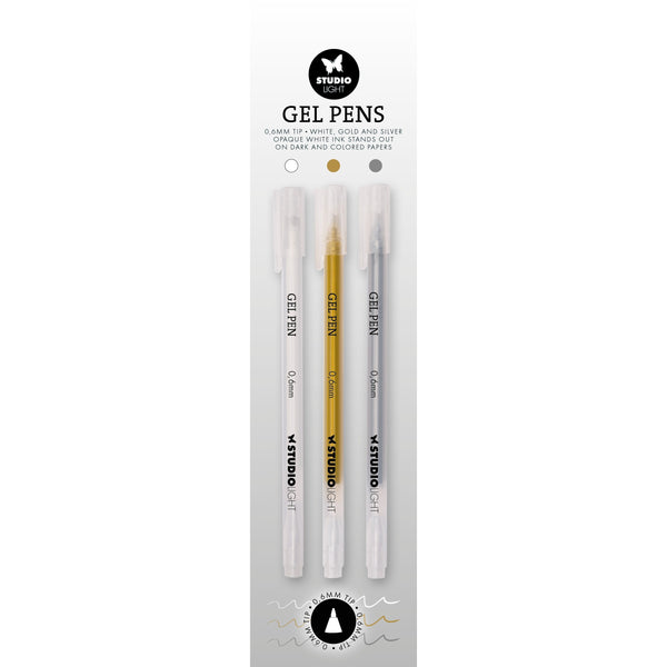 SL Gel Pens White, Gold and Silver 0.6mm Essentials 8x154x9mm 3 Pieces