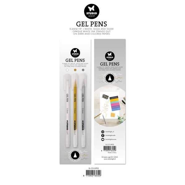 SL Gel Pens White, Gold and Silver 0.6mm Essentials 8x154x9mm 3 Pieces