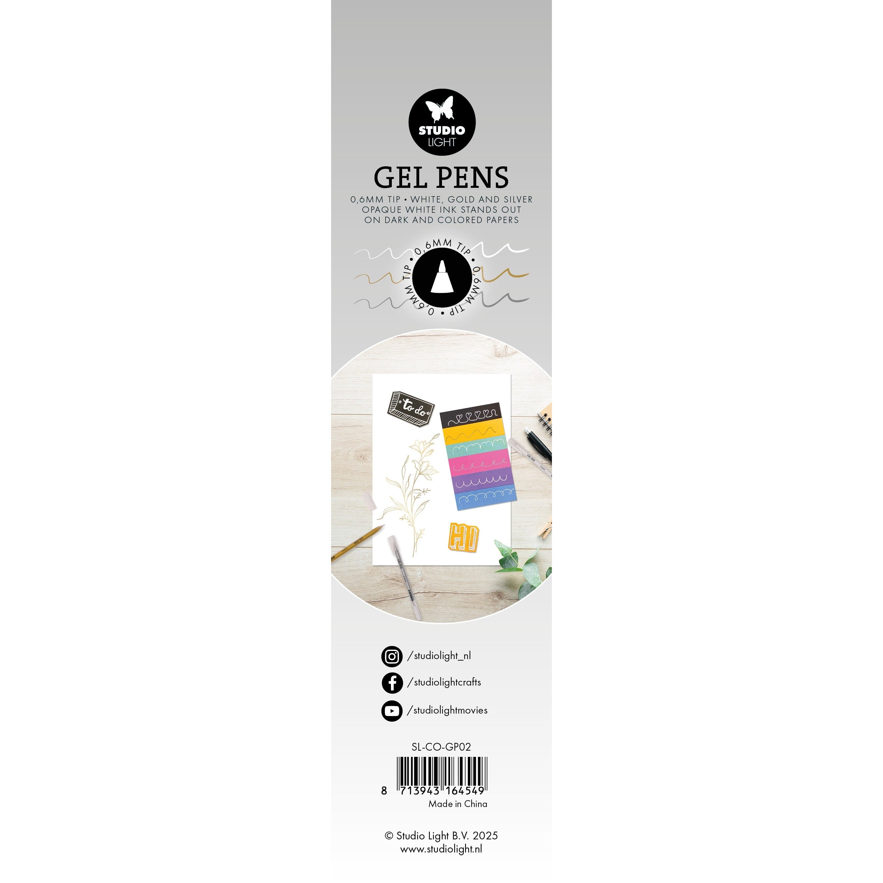 SL Gel Pens White, Gold and Silver 0.6mm Essentials 8x154x9mm 3 Pieces