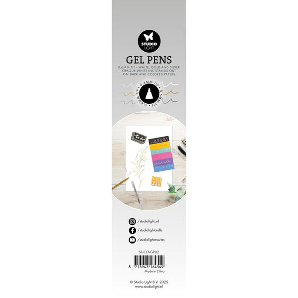 SL Gel Pens White, Gold and Silver 0.6mm Essentials 8x154x9mm 3 Pieces