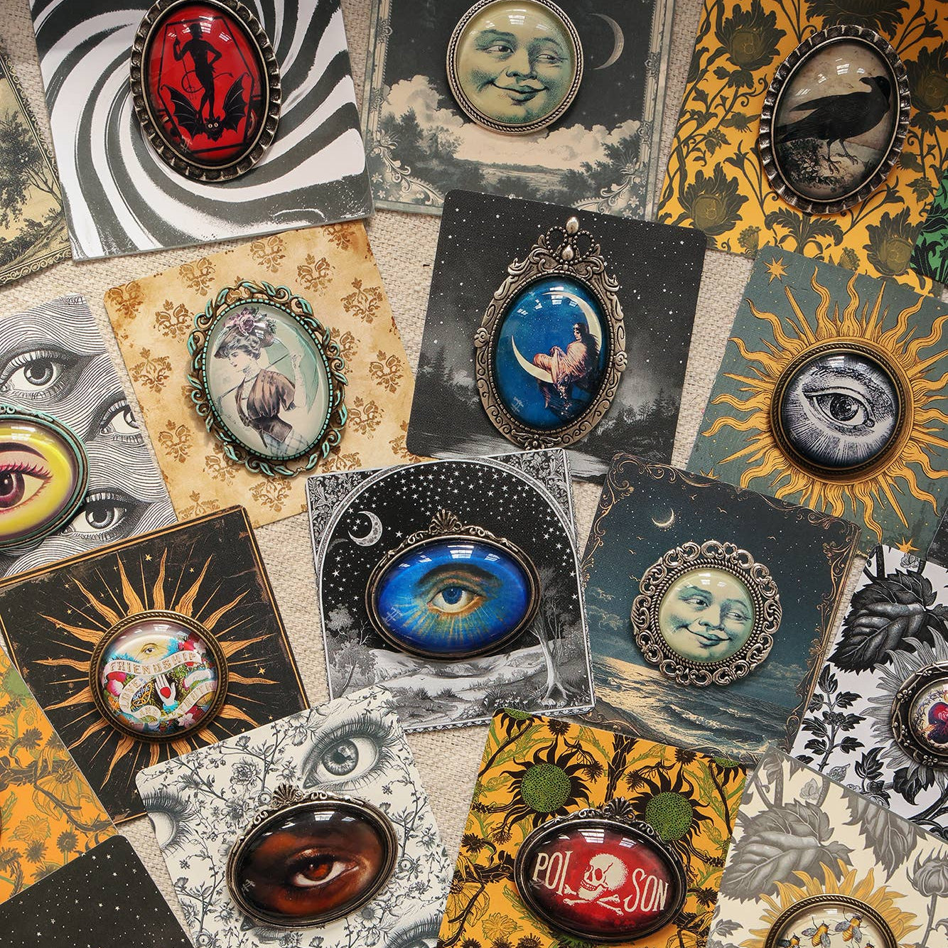 Handcrafted Vintage-Inspired Cabochon Pins/Pendants