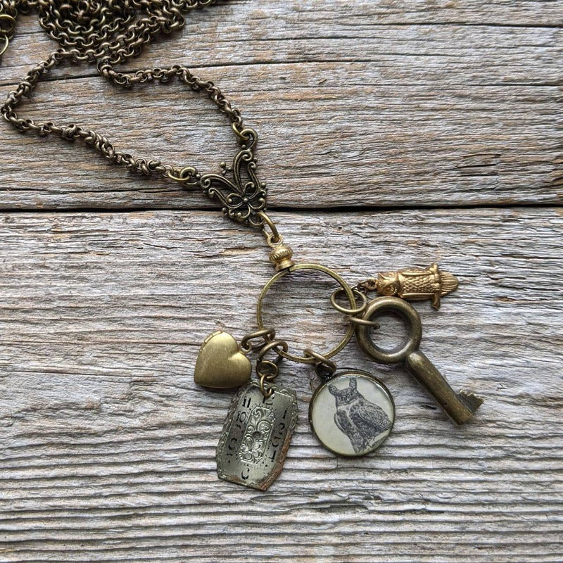Owl Treasures Necklace | Vintage Repurposed