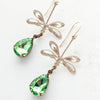 Gold Patina and Green Glass Dragonfly Earrings