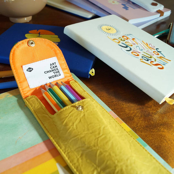 Yellow Crinkle Elastic Band Pencil Pouch