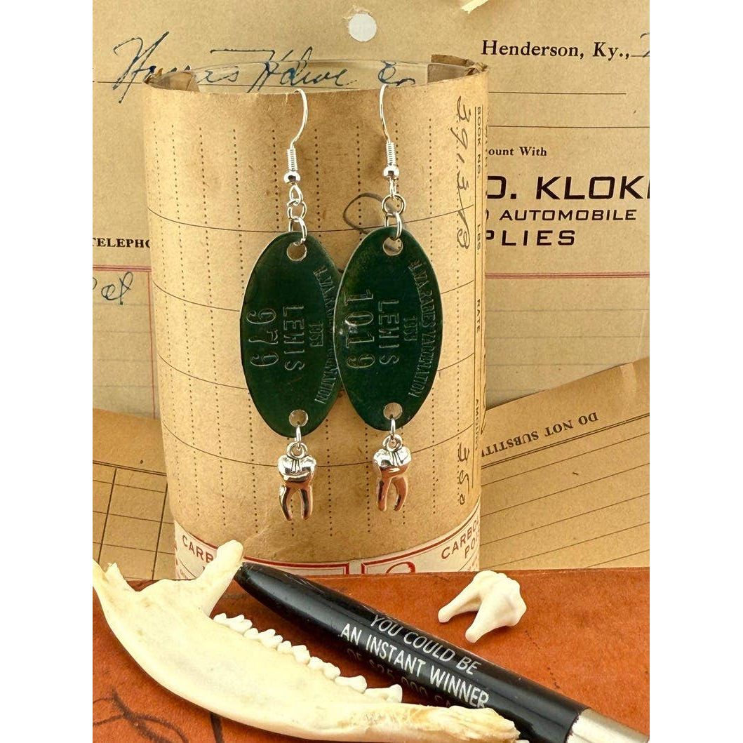 Bitin’ List Earrings | Vintage Rabies Vaccination Dog Tag