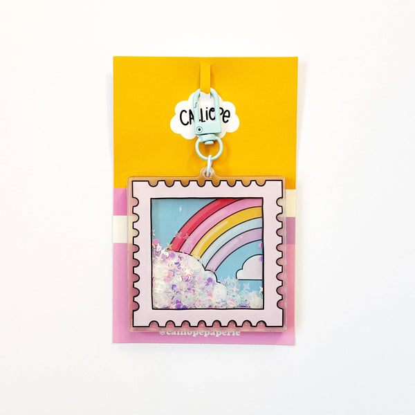 Rainbow Stamp Glitter Shaker Keychain Bag Charm