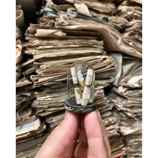 Mini Glass Cloche with 1700s French Paper Rolls