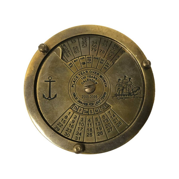 Antiqued Solid Brass Compass with 100-Year Calendar