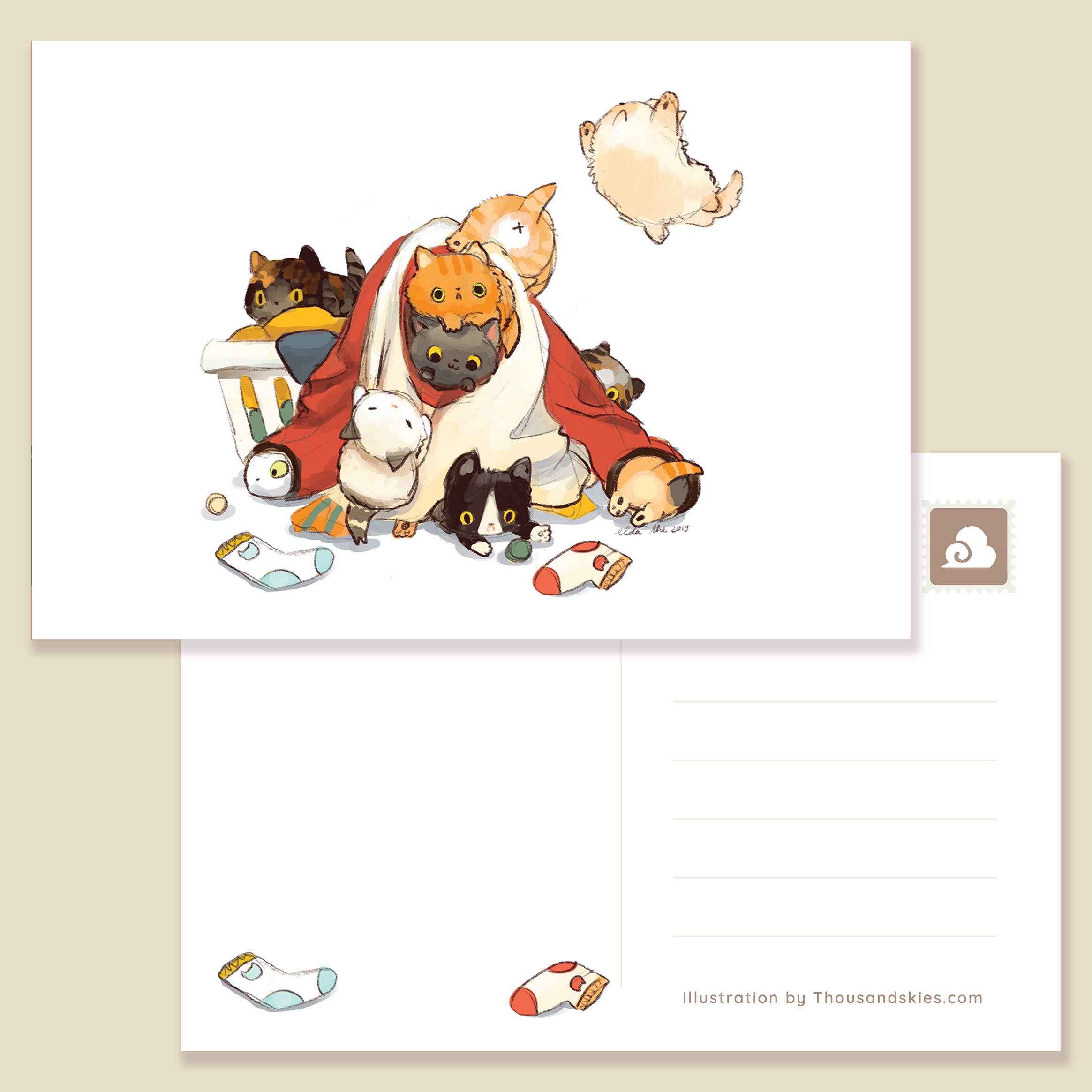 Laundry Basket Kittens Postcard