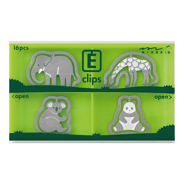 Zoo Motif Etched Steel Flat Paper Clips | Midori E-Clips