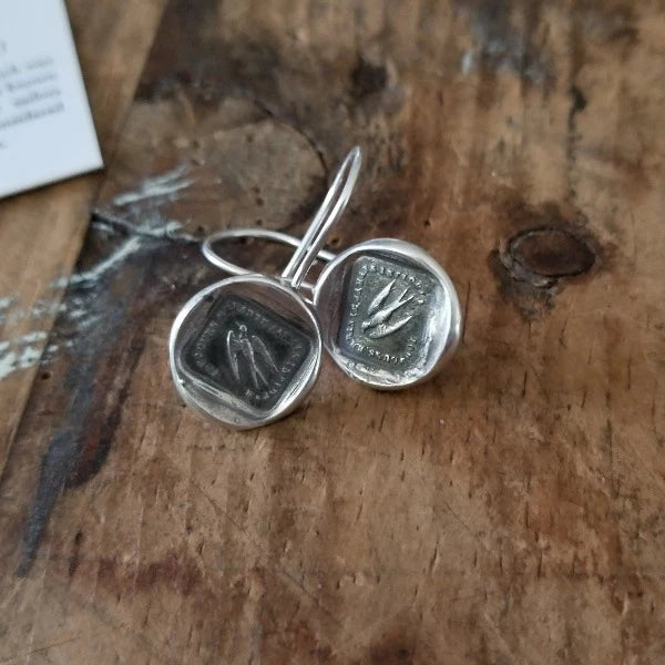 Always Wandering Never Unfaithful Wax Seal Earrings