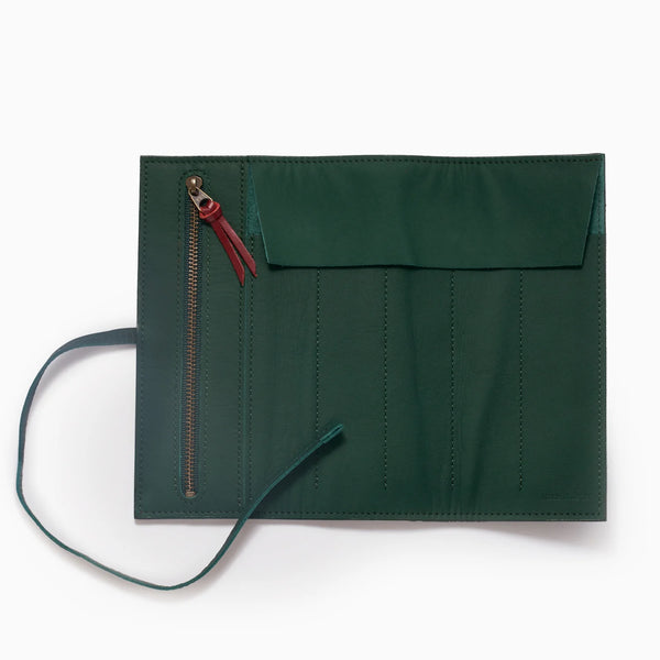 Forest Green Leather Pen Roll