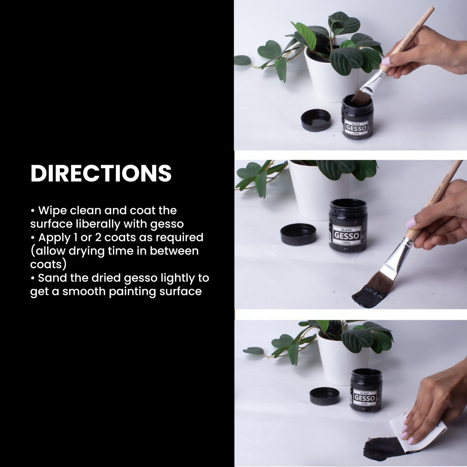 Matte Black Gesso multi-surface artist primer by Little Birdie in a 100ml jar.