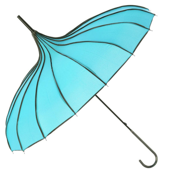 Teal Ribbed Pagoda Umbrella