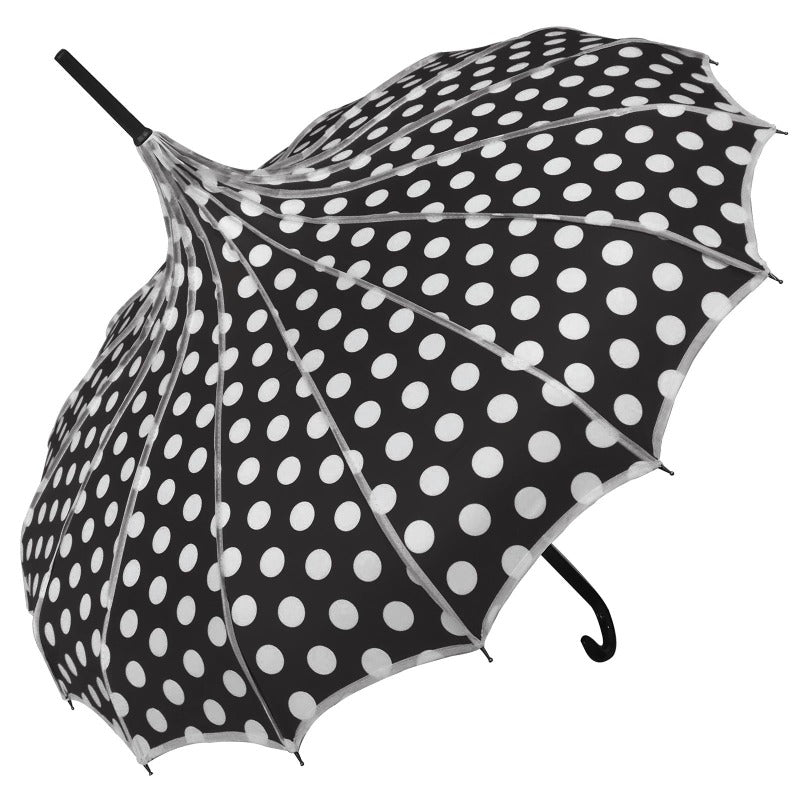 Black Polka Dot Ribbed Pagoda Umbrella
