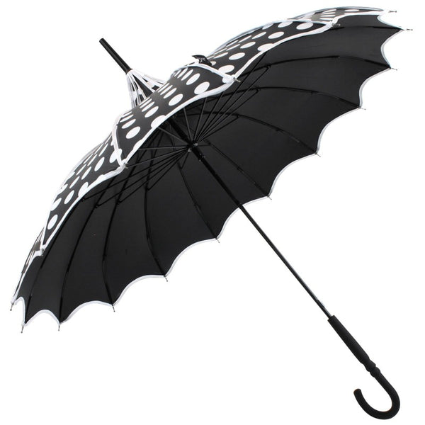 Black Polka Dot Ribbed Pagoda Umbrella