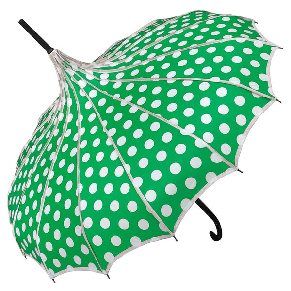 Green Polka Dot Ribbed Pagoda Umbrella