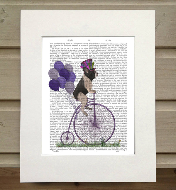 French Bulldog on a Penny Farthing | Matted Book Art Print