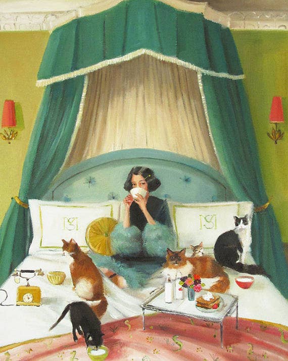 Mademoiselle Mink Petit-déjeuner au lit | Impression artistique 8,5