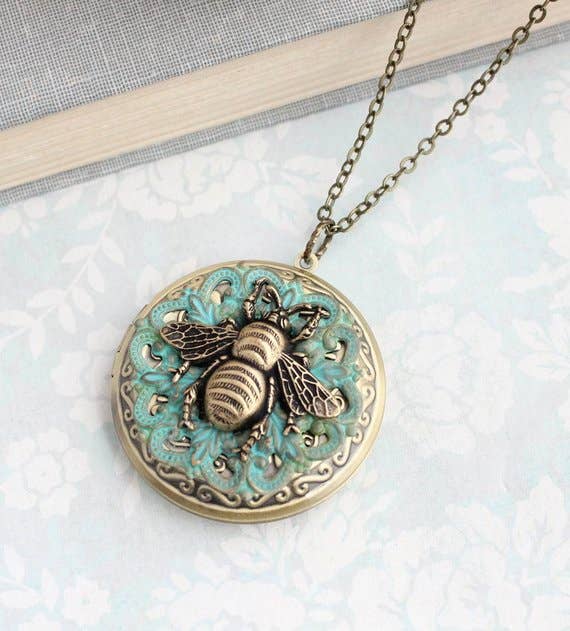 Honey Bee Large Round Locket Necklace