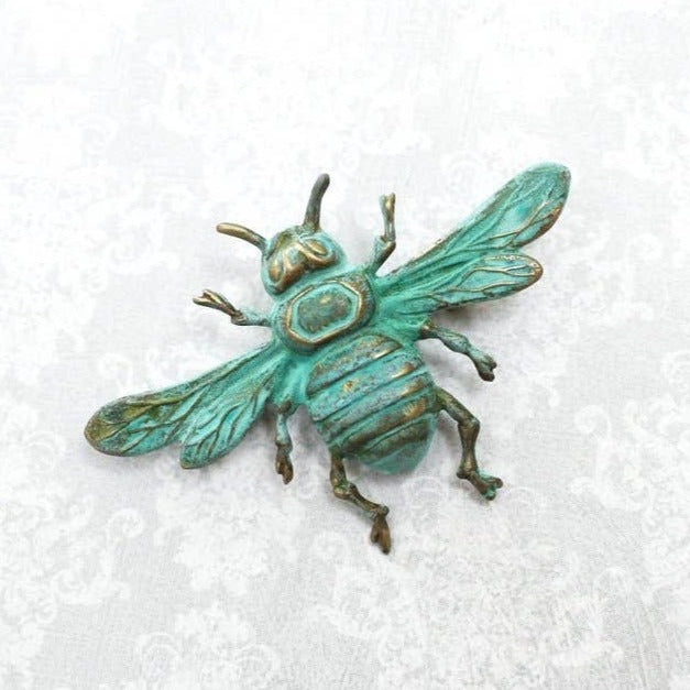 Rustic Verdigris Patina Brass Bee Brooch