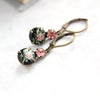 Vintage Glass Earrings - Little Pink Rose Cameo on Black