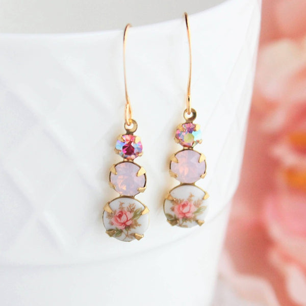Pink Rose Vintage Glass Earrings