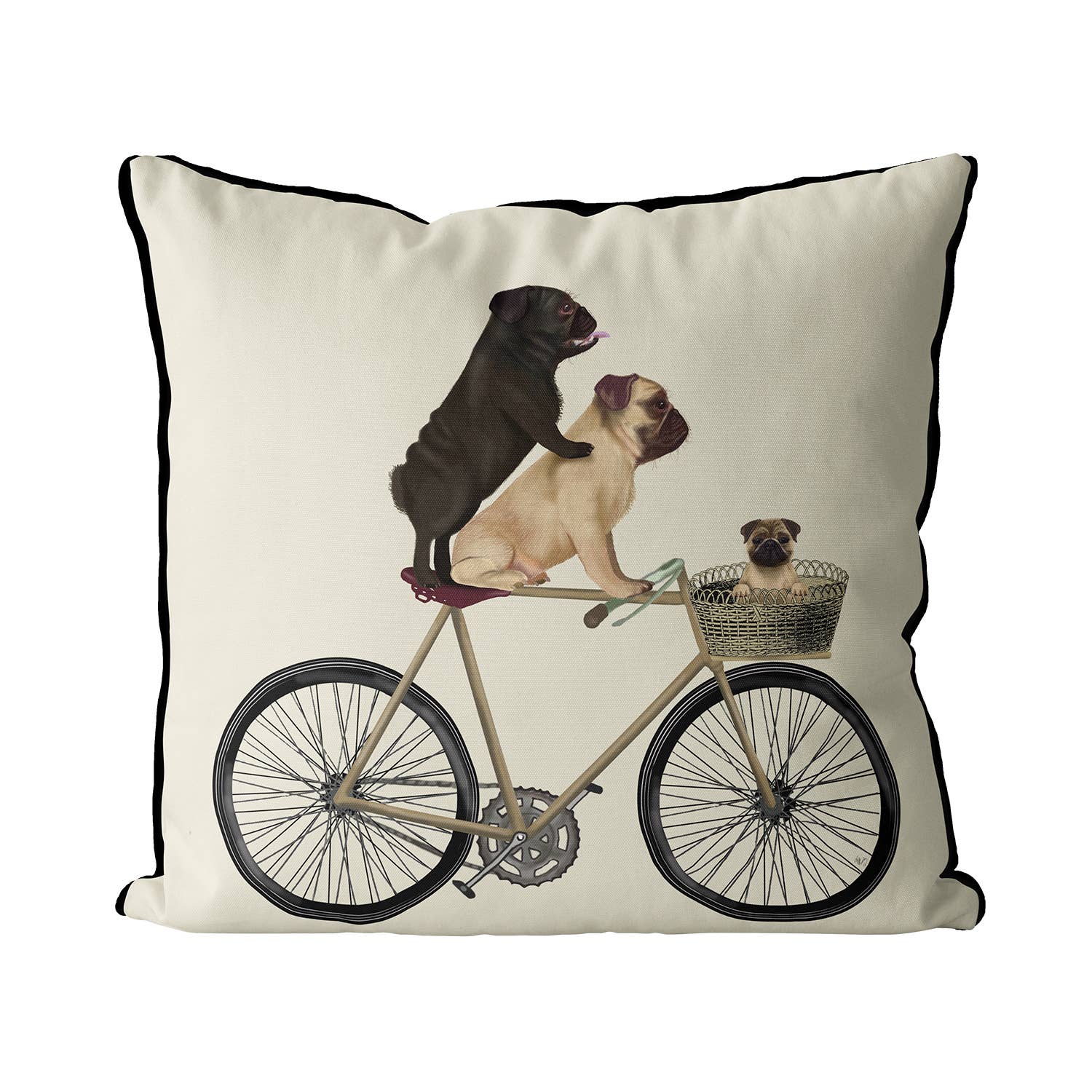Pugs on Bicycle Dog Gift Cushion / Throw Pillow