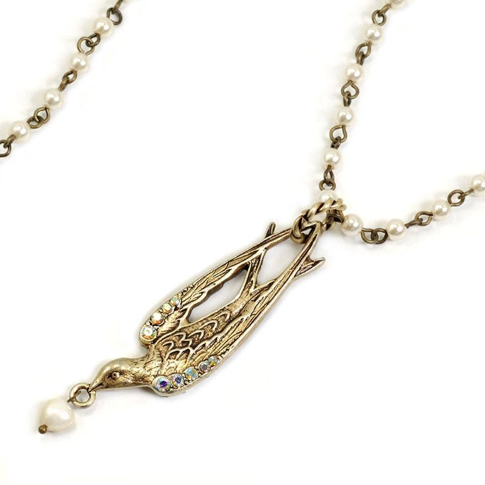 Swallow and Pearls Necklace