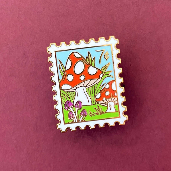 Enamel Pin | Postage Stamp {Mushroom}