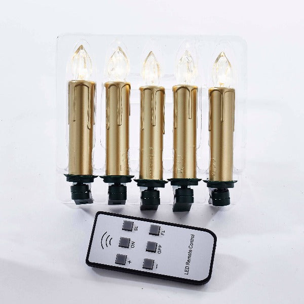 Clip à piles sur bougie LED dorée avec télécommande {ensemble de 5}