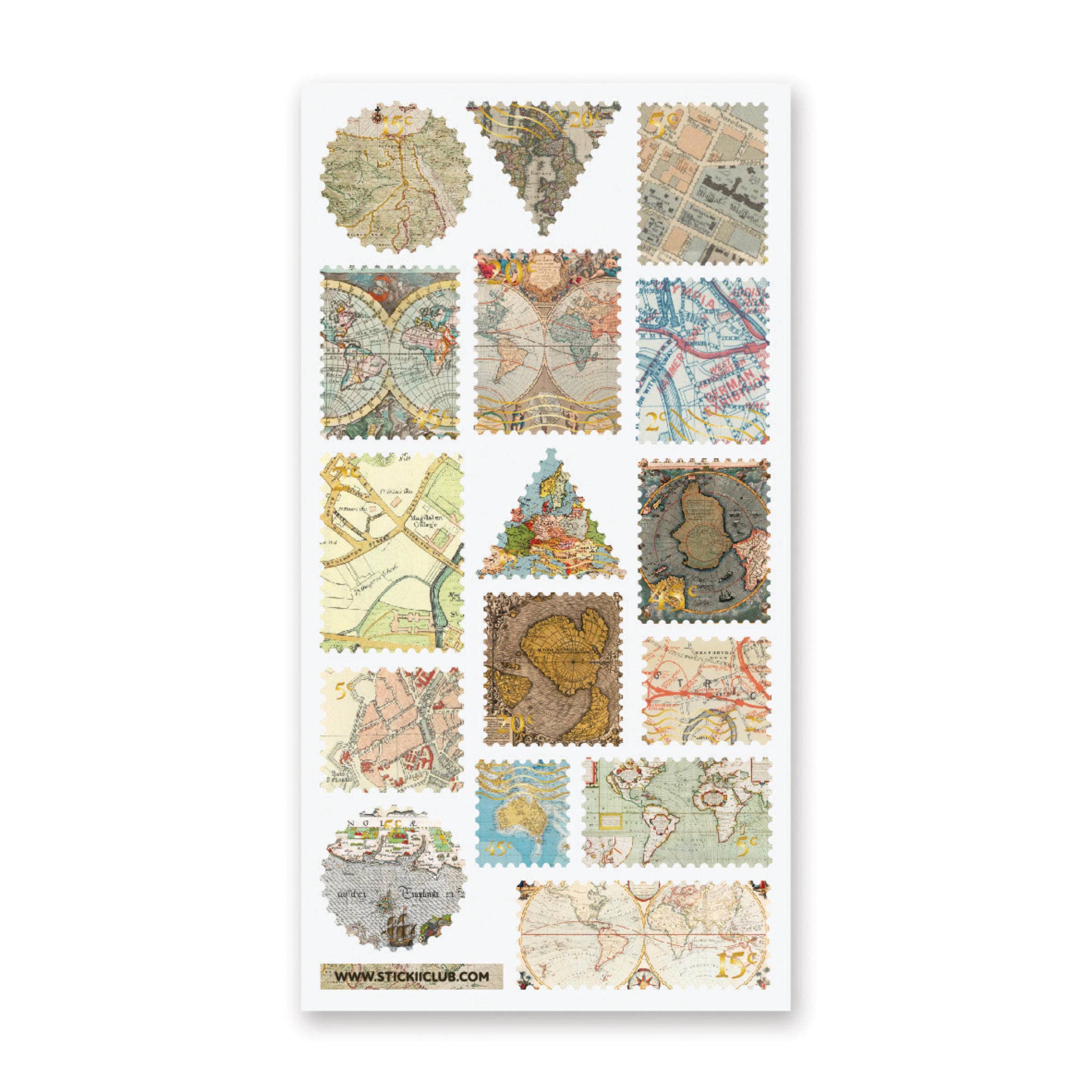 Feuille d’autocollants de timbres cartographiés