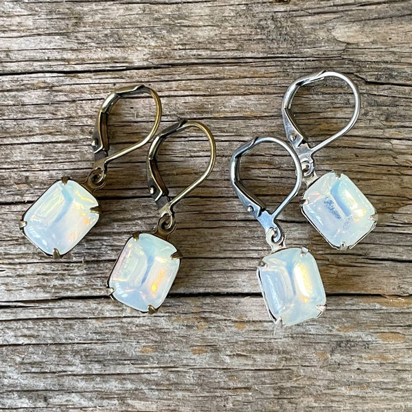 Milky Opal Vintage Glass Rhinestone Earrings