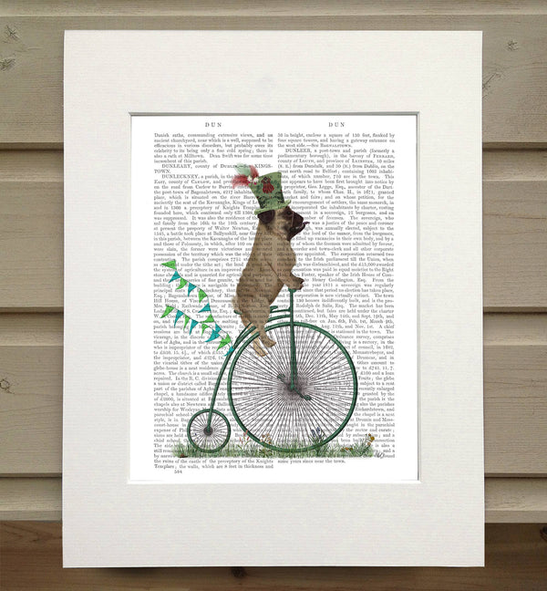 Carlin chien sur Penny Farthing livre de vélo | Impression d’art emmêlée