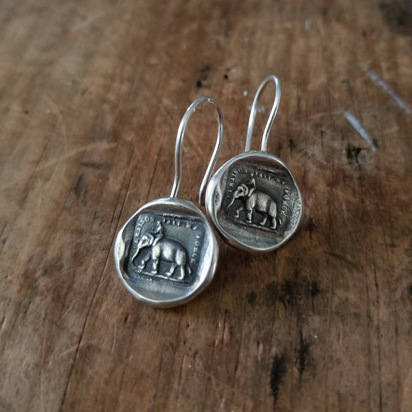 Elephant Strength Wax Seal Earrings