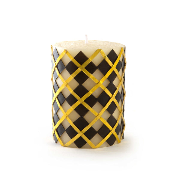 Argyle Pillar Candle | Black & Gold {4"}