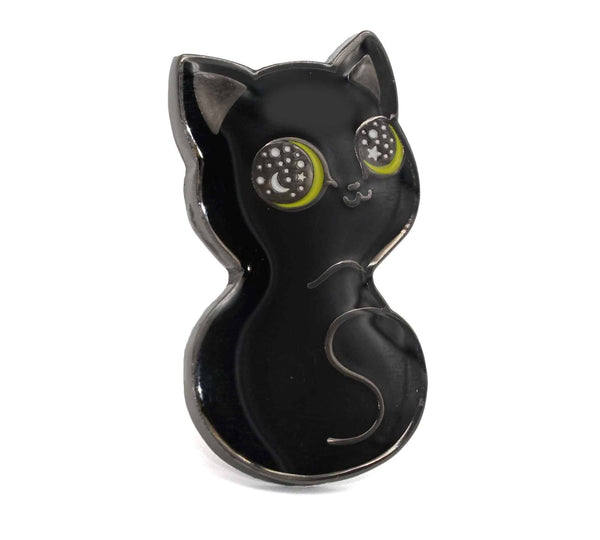 Épingle en émail étoilé chat noir