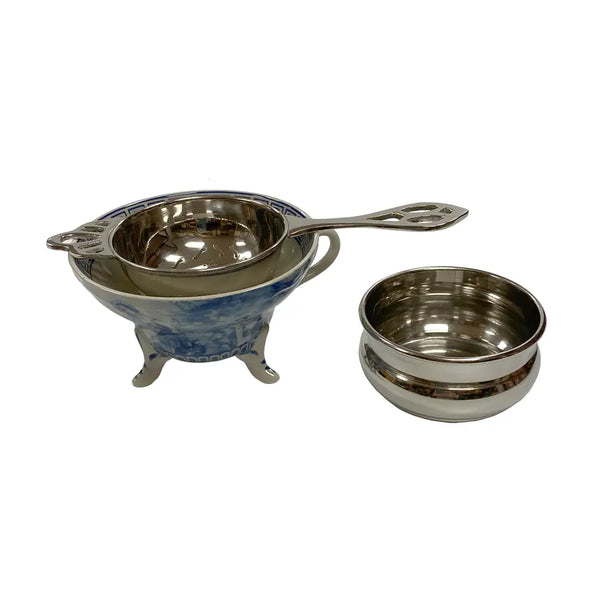 Nickel-Plated Tea Strainer with Catch Bowl