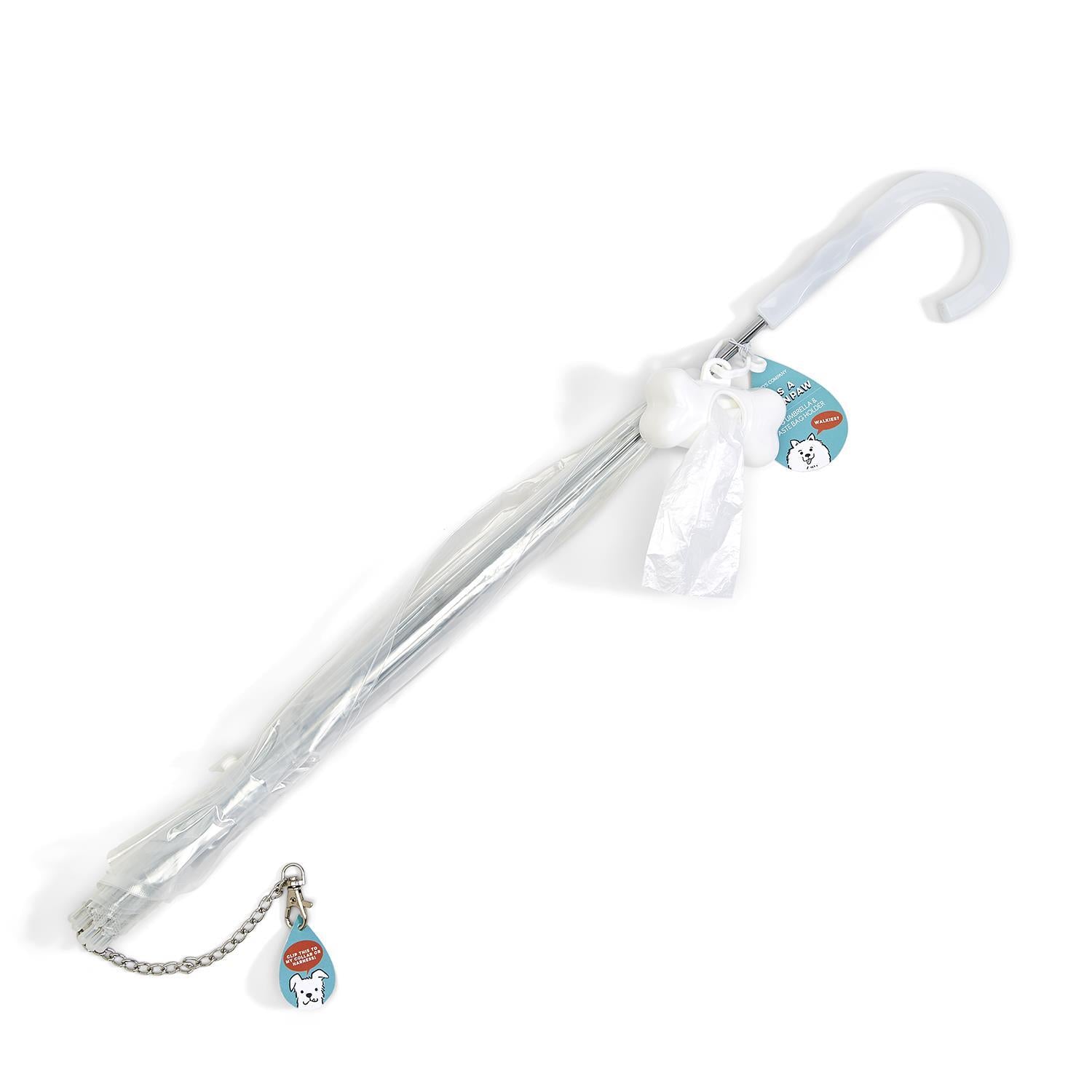 Clear Dome Dog Umbrella with Leash & Waste Bag Holder