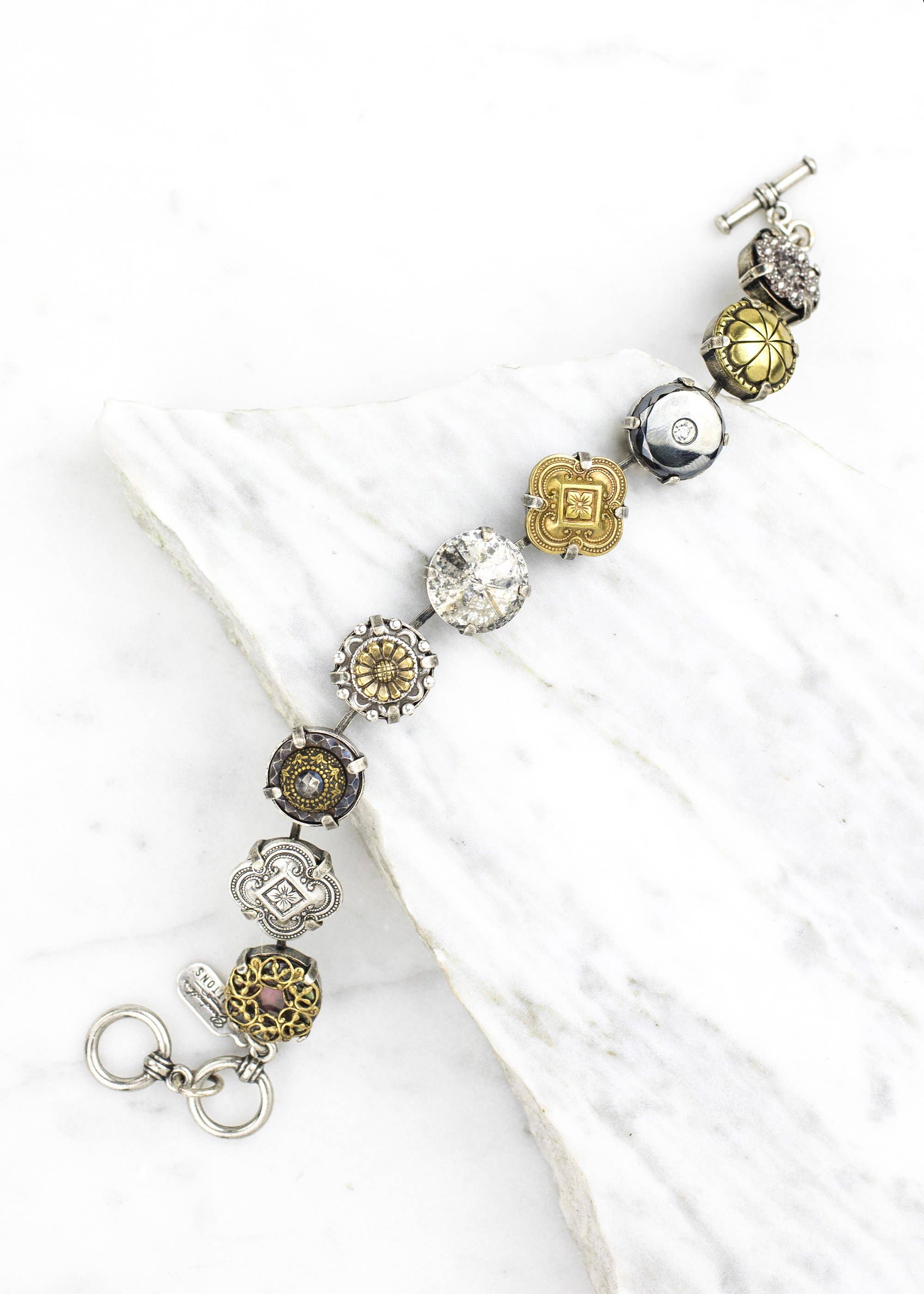 Avery Bracelet | Vintage Glass & Antique Buttons {Mixed Metals}