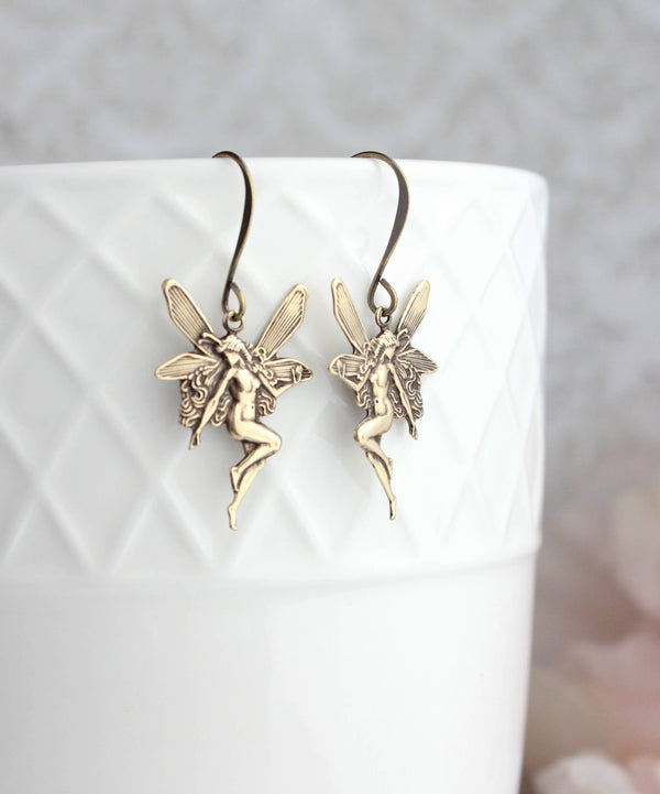 Antique Brass Fairy Earrings