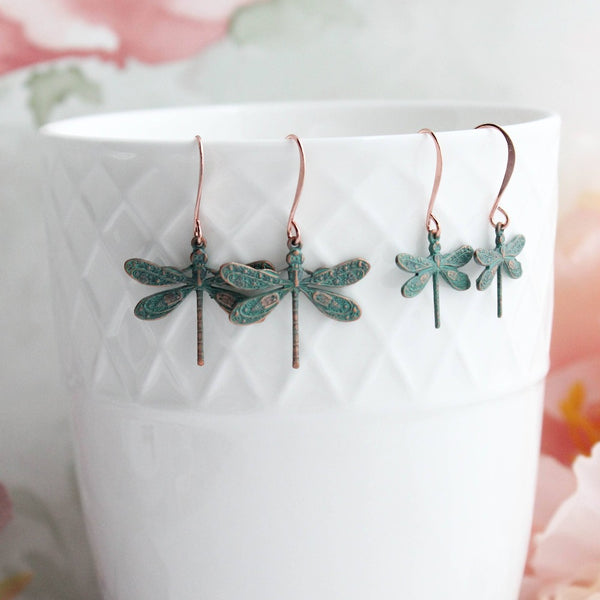Copper + Patina Dragonfly Earrings {multiple sizes}