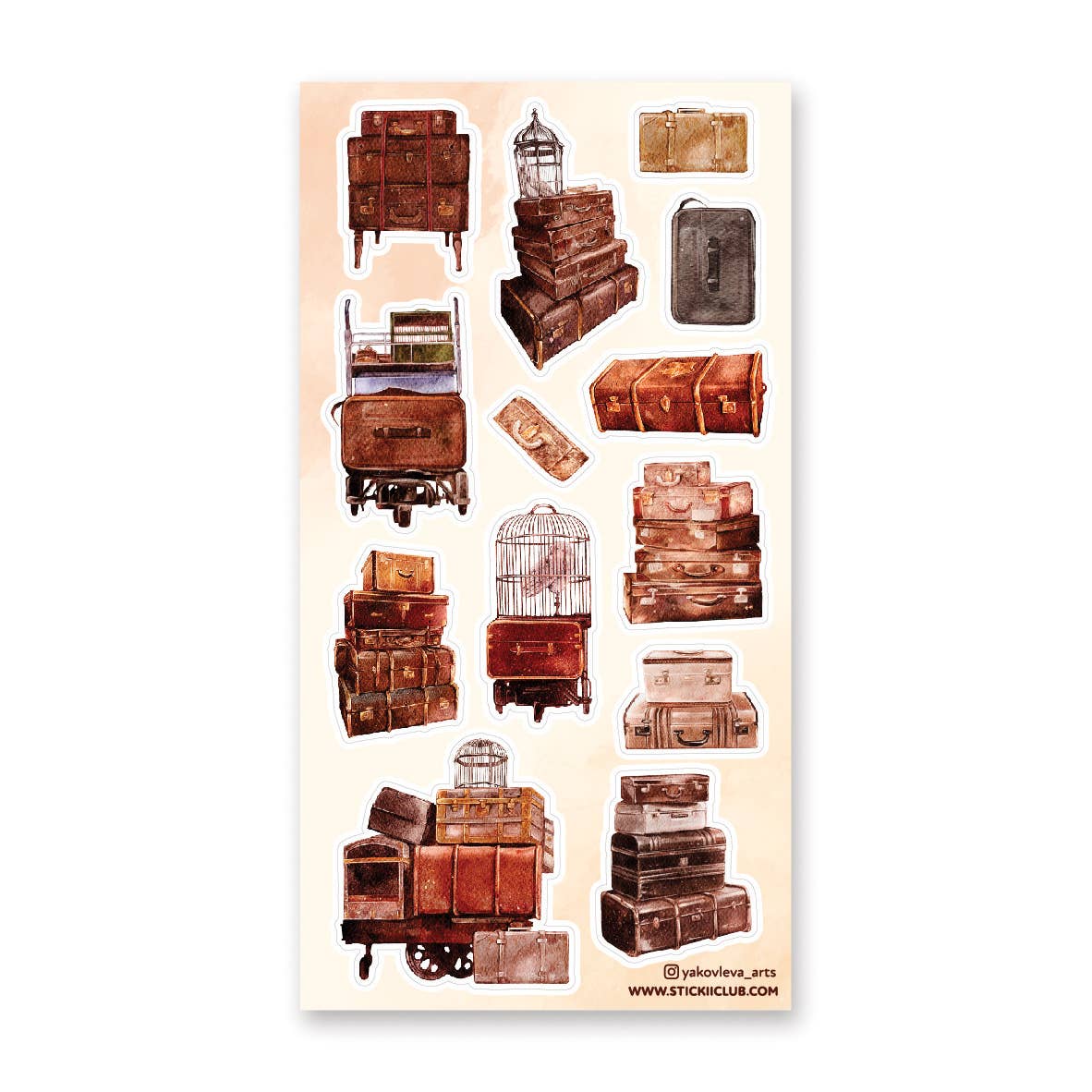 Feuille d’autocollants pour bagages antiques