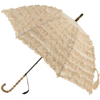Beige Coloured Fifi Frilly Walking Stick Style Umbrella - FIFBEI