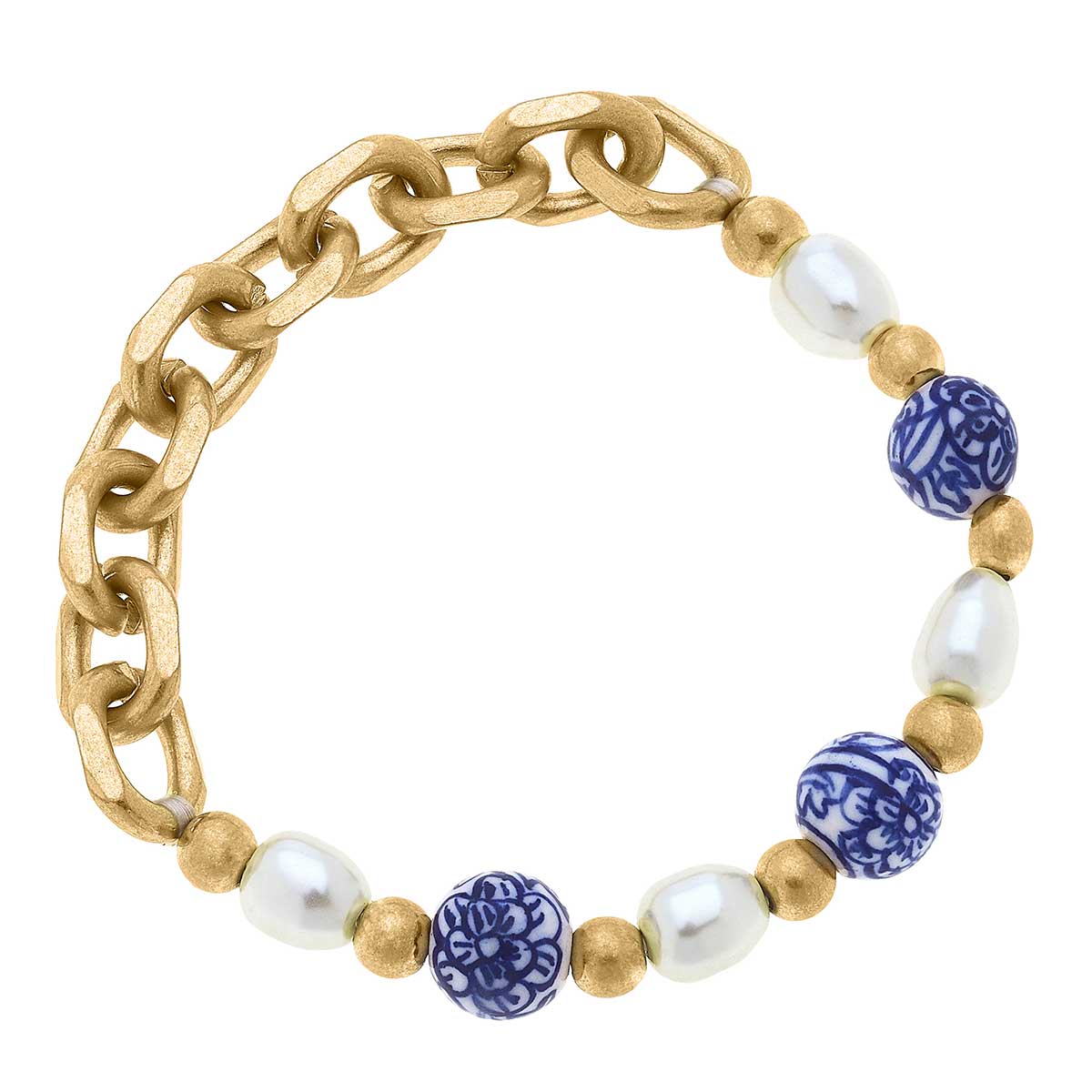 Loraine Chinoiserie & Pearl Chunky Chain Bracelet