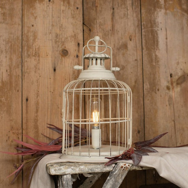 White Bird Cage LED Lantern